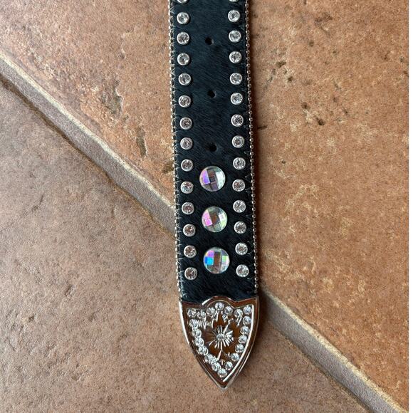 Nacona Black Calfskin Western Big Buckle Bling Belt w Rhinestones size M - Picture 11 of 13